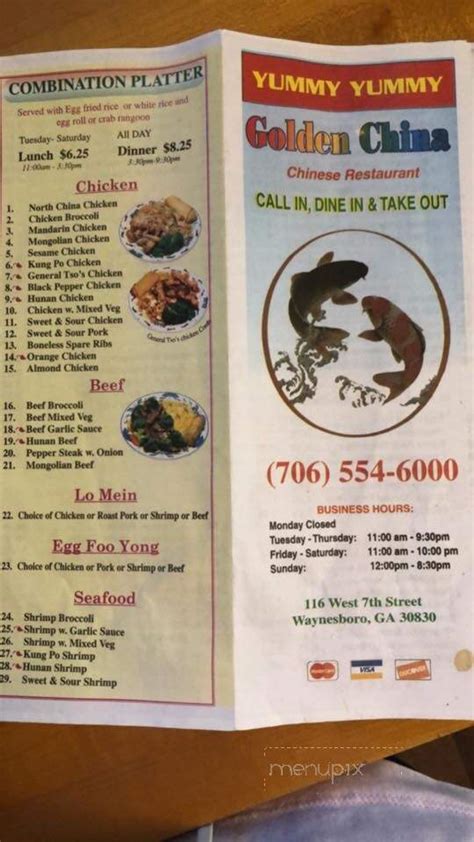 Golden china waynesboro ga - Golden China Restaurant. starstarstarstarstar_border. 4.2 - 82 reviews. Rate your experience! $ • Chinese. Hours: 11:30AM - 8:30PM. 108-116 W 7th St, Waynesboro. (706) 554-6000.